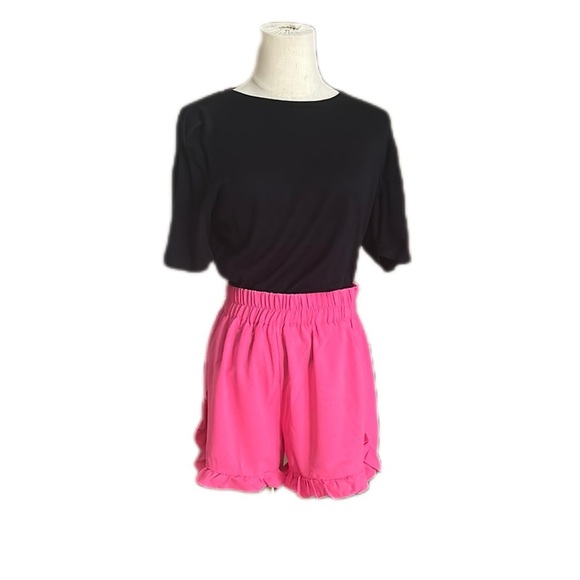 Umgee Pink High Waist Women's Shorts Ruffle trim Oversized Medium - Picture 4 of 13